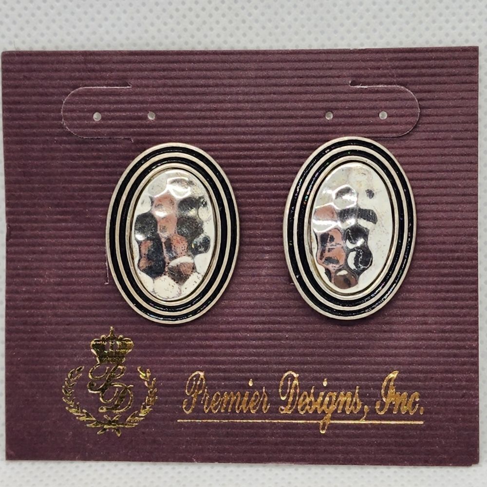 NWT Premier Designs Silver & Black Clip-On Earrings